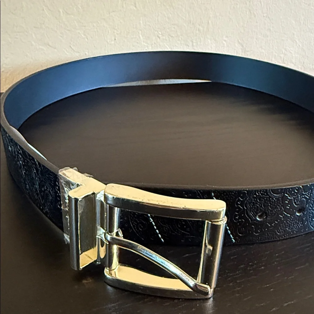 Robert Graham Men’s Potter Rev. Black Leather Belt Reversible Embossed/Solid 36
